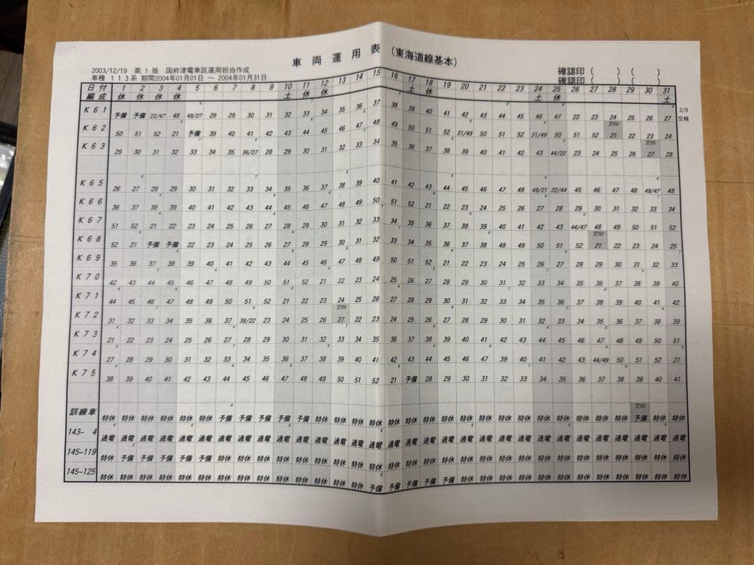 激レア★国府津運転所 113系 編成運用表 4枚組