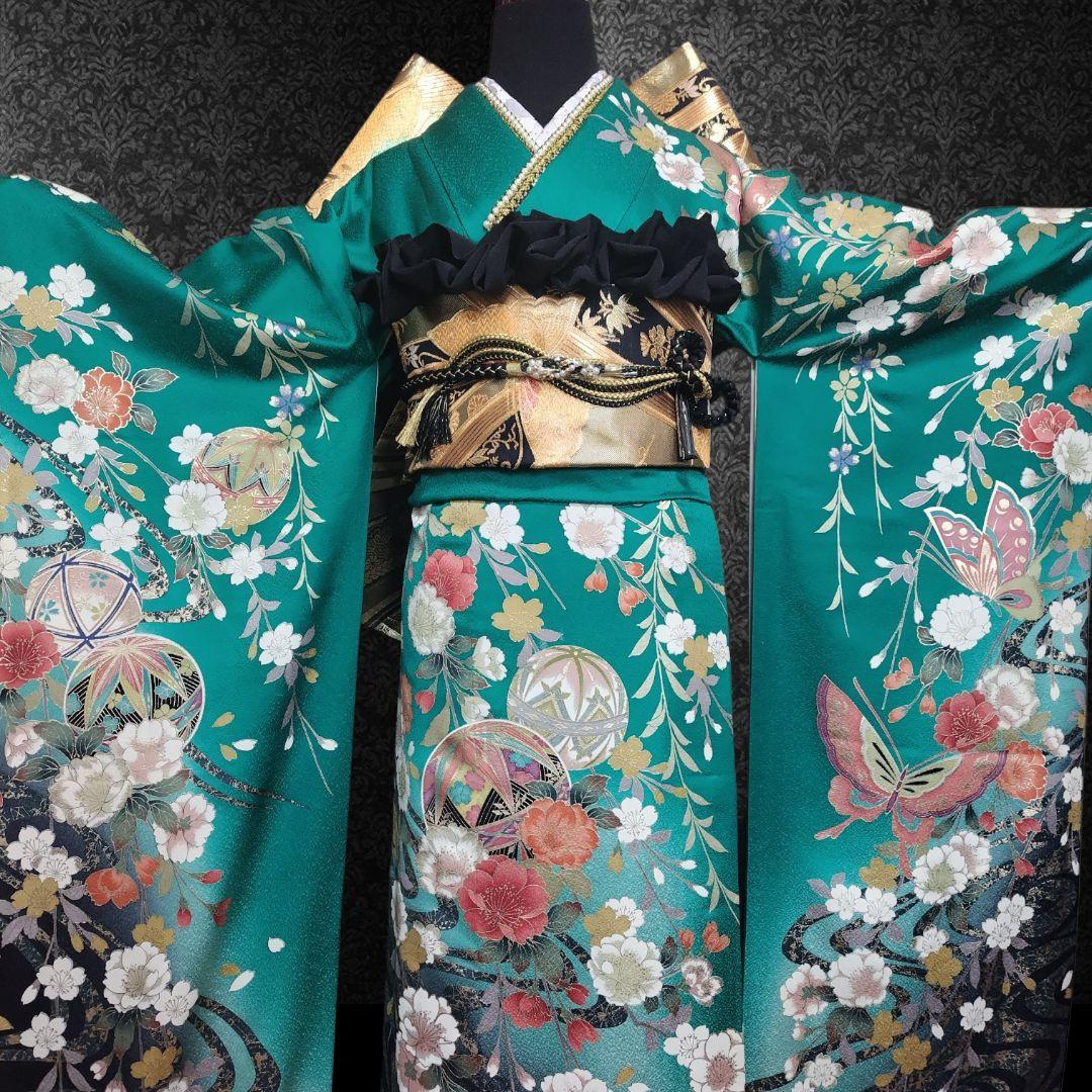 振袖フルセット(7点)・古典柄・やまと誂製・金彩加工・胴裏正絹・正絹