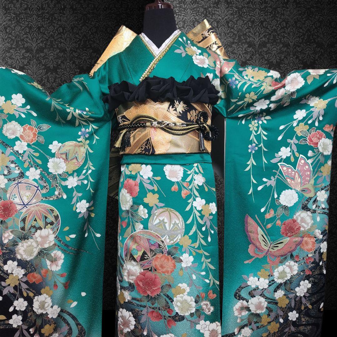 振袖フルセット(7点)・古典柄・やまと誂製・金彩加工・胴裏正絹・正絹