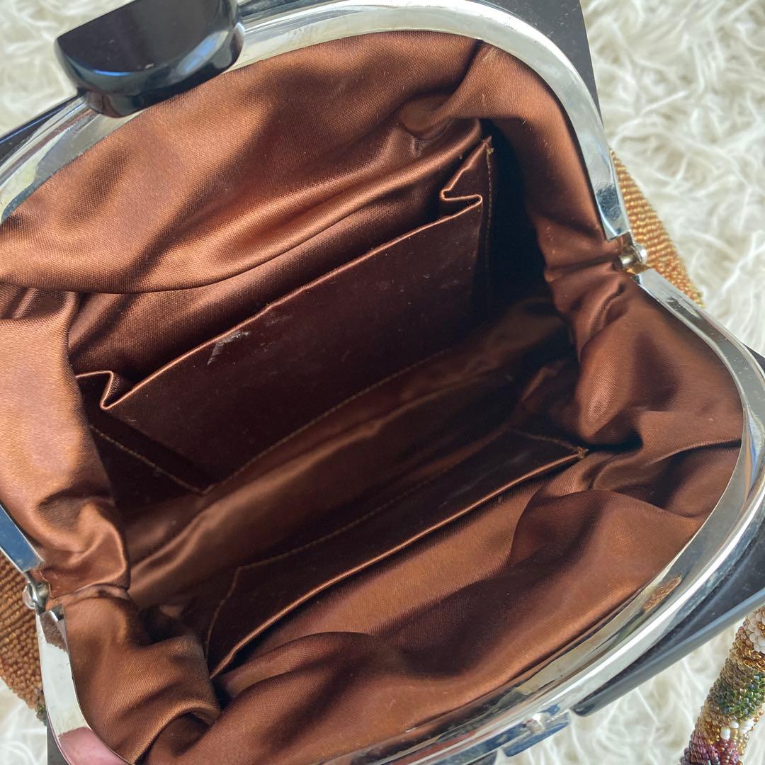 美品　和装バッグ ビーズバッグ フォーマル ビーズ 和装小物 茶