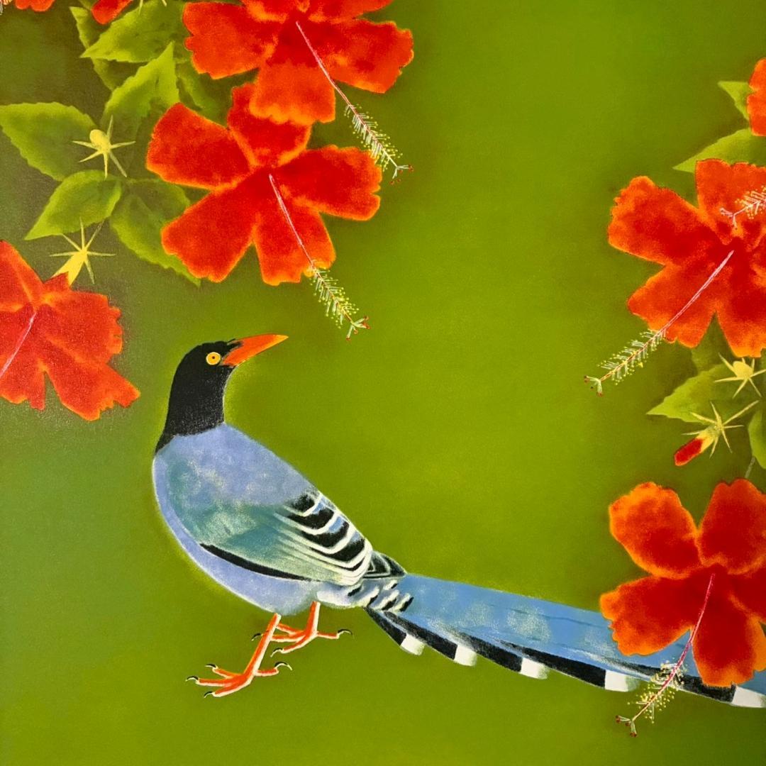 美品 上村松篁「花鳥」リトグラフ 直筆サイン入り 保証書有 上村松園の長男