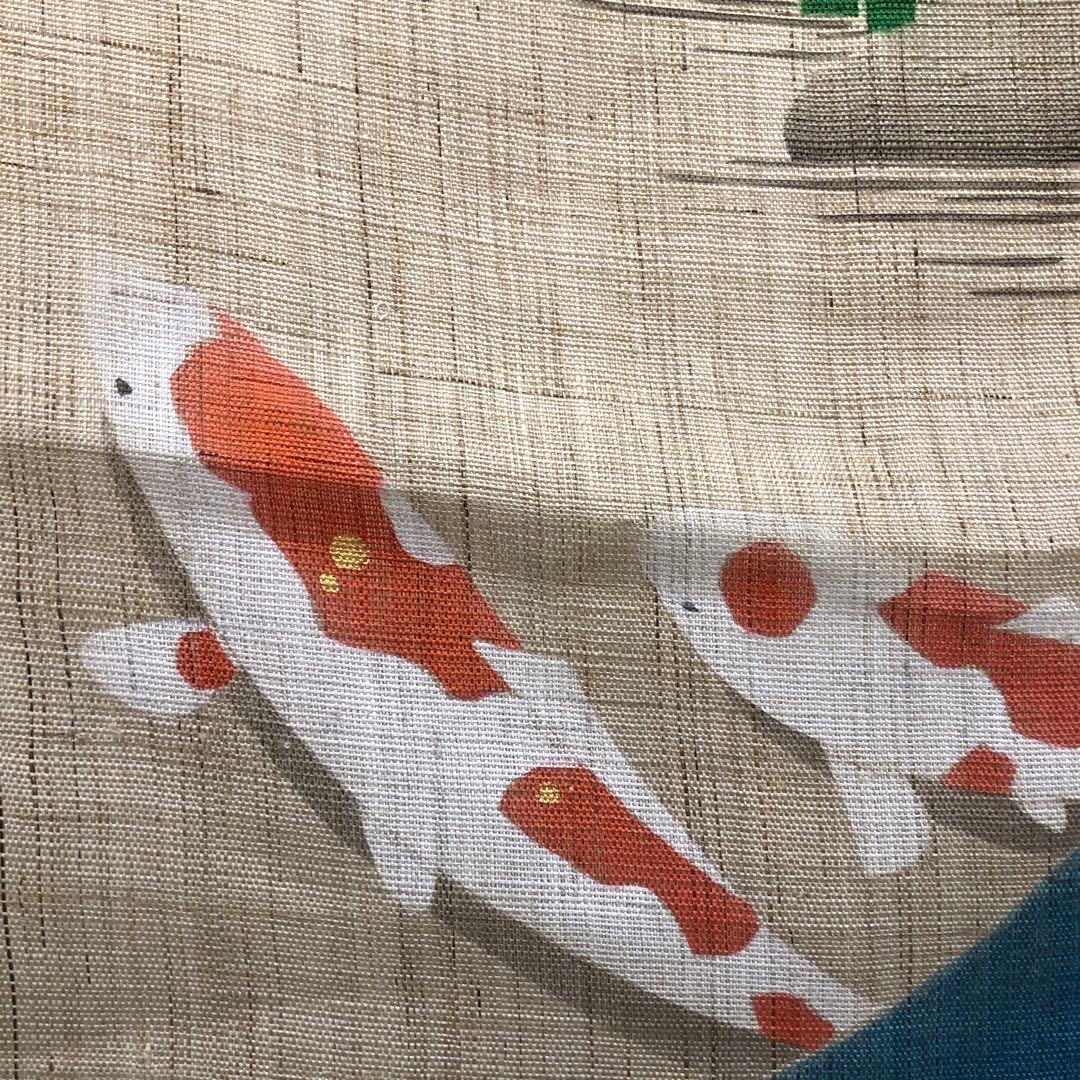 手染め手描き　小川光章作　麻　のれん　『花菖蒲』　鯉