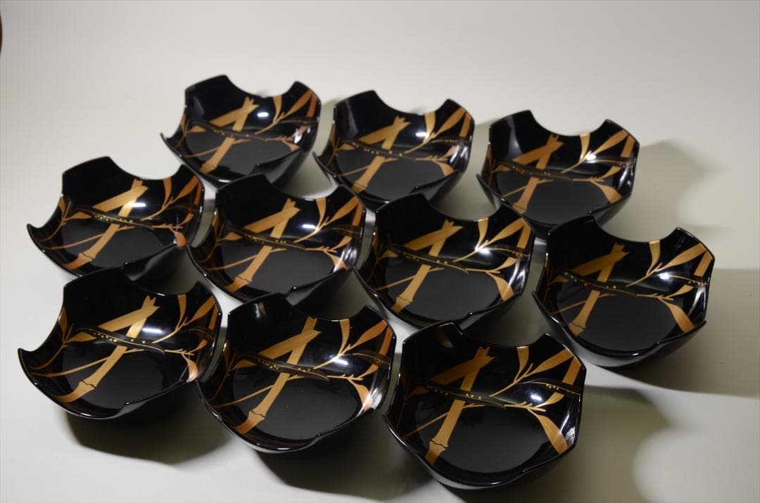 昭和時代　塗物　向付　笹図　割山椒風　10客組　アンティーク　骨董品 b