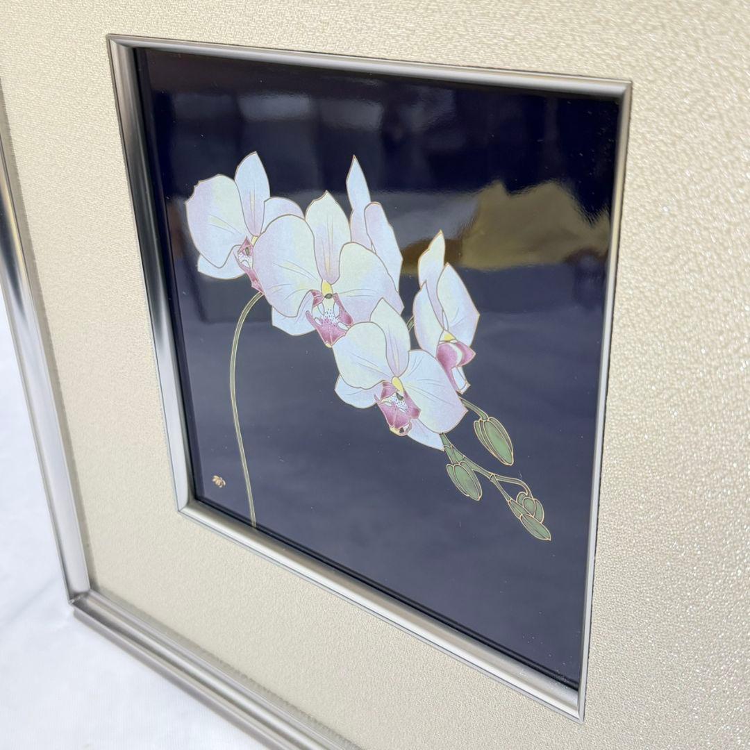 美品 元箱あり☆香蘭社 ルリ胡蝶蘭 陶画 陶額 壁掛け フレーム入り アート