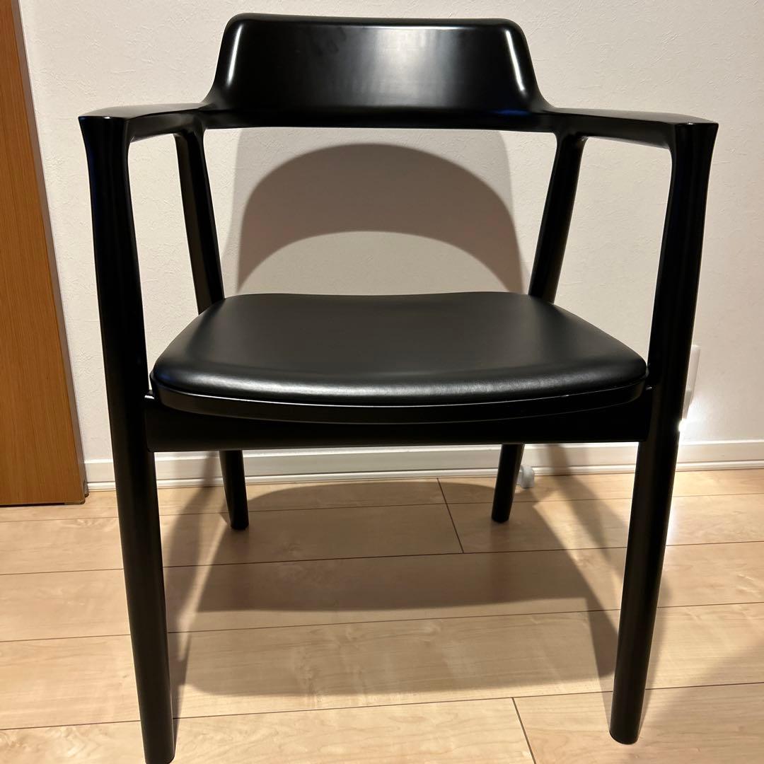 美品　マルニ木工　ヒロシマ　レザー　ラウンジチェア　ブラック アームチェア