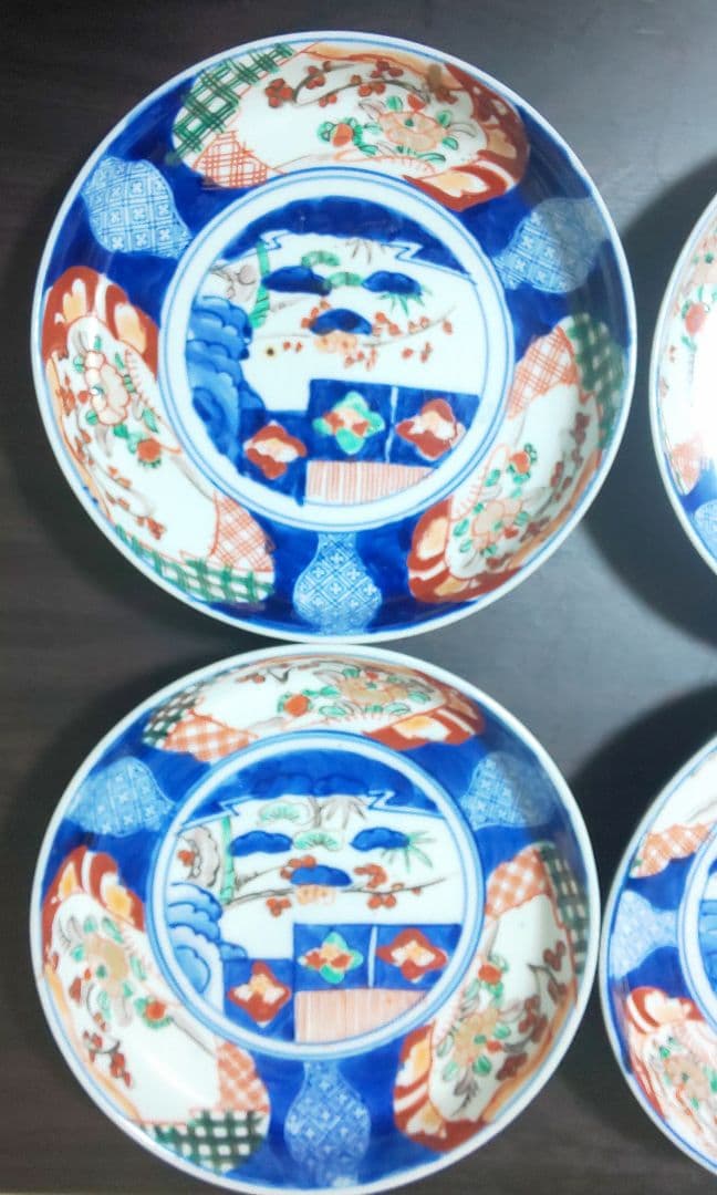 古伊万里 江戸時代 染付色絵 ４皿セット