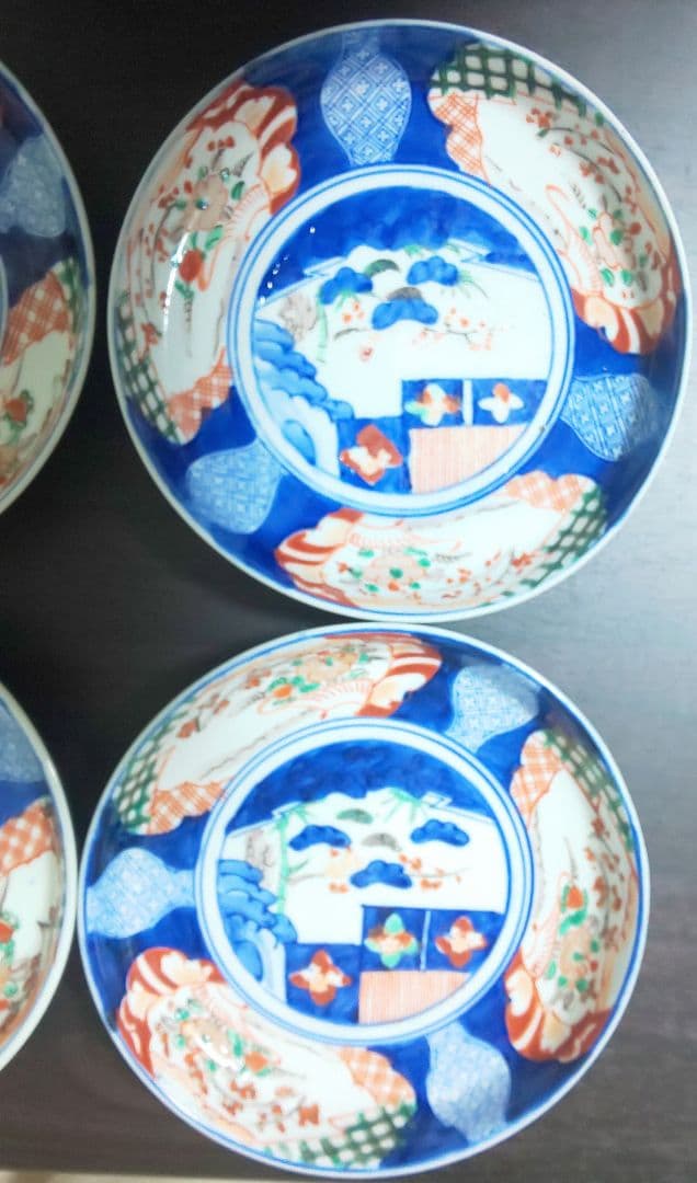 古伊万里 江戸時代 染付色絵 ４皿セット