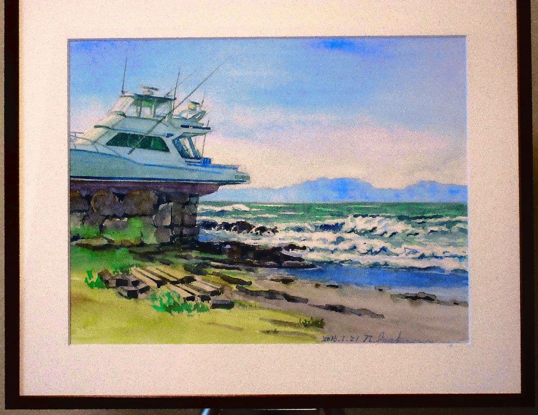 荒崎海岸から水彩画（額装済み）