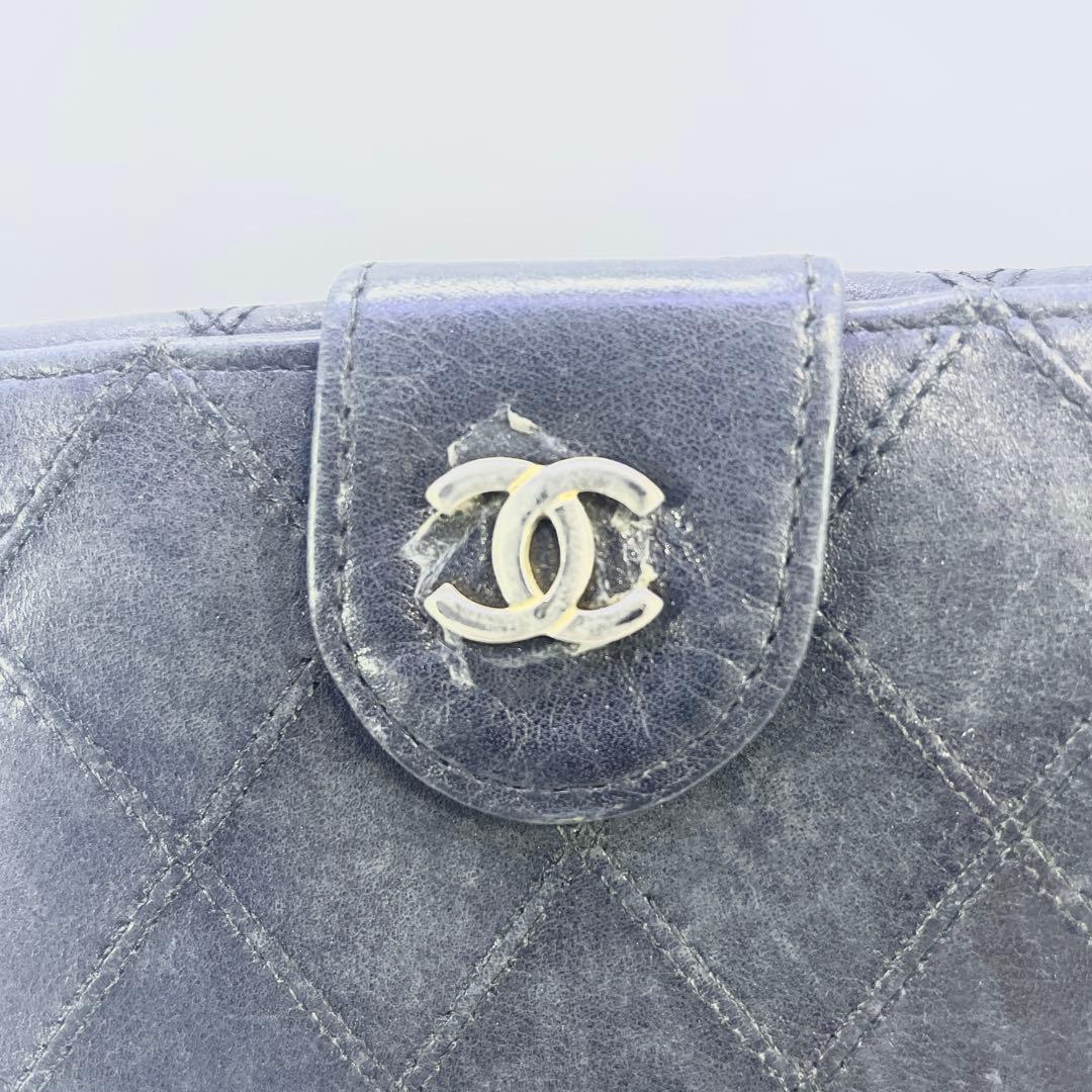 シャネル　ビコローレ　二つ折り　財布　ココマーク　ブラック　レザー　Wホック