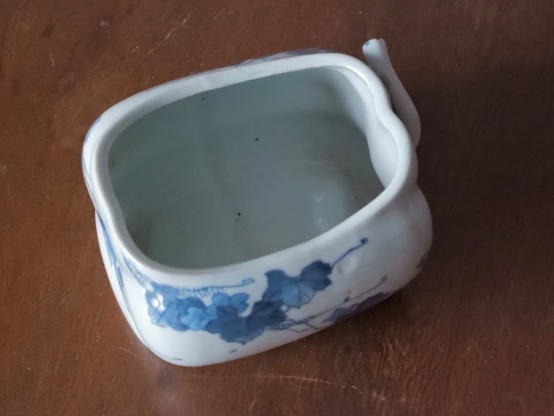 藍九谷様式　伊万里焼　染付　瓜型　鉢　水指　古民藝　Q2281