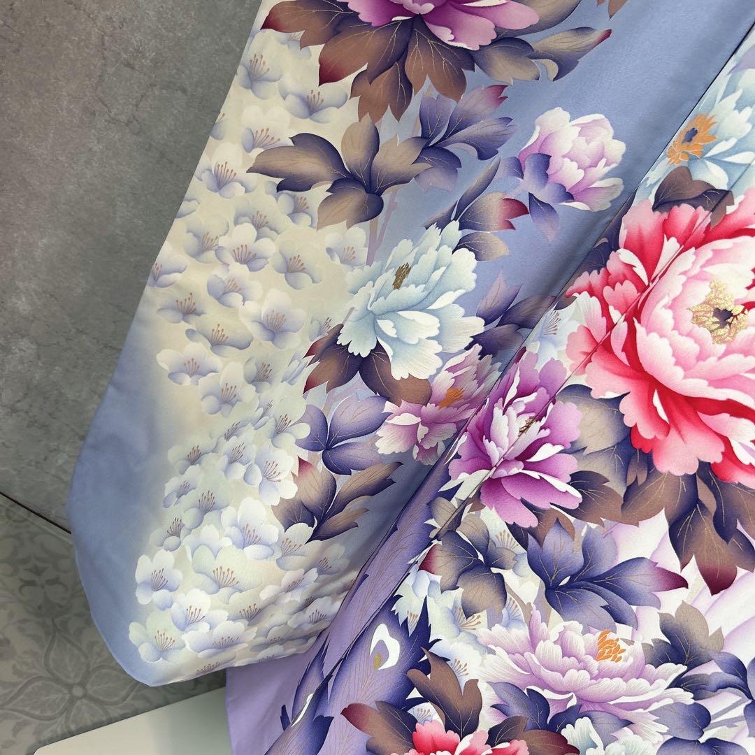 特価！　振袖　フルセット　帯　華模様　水色　紫　k2