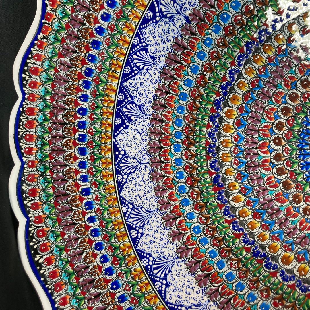 トルコ アバノス産 飾り皿 大皿 陶器 トルコ陶芸 皿立付 直径約55cm