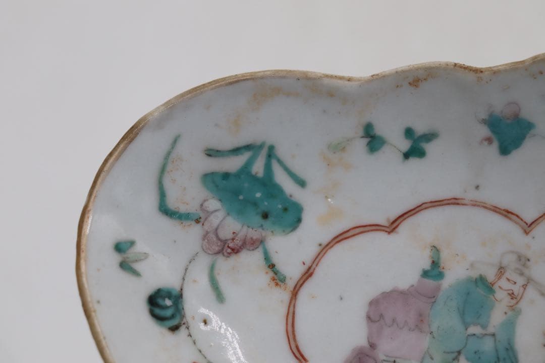 ※中国　清時代　粉彩　人物紋高台楕円皿　送料込み250529