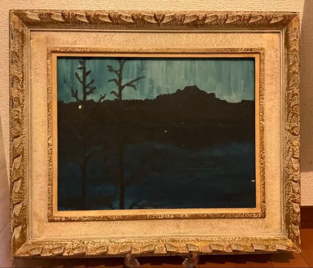 古い油彩画 湖畔