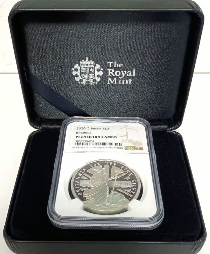 2020 イギリス ブリタニア 1オンス 2ポンド 銀貨 NGC PF69 UC