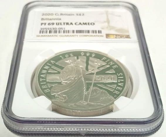 2020 イギリス ブリタニア 1オンス 2ポンド 銀貨 NGC PF69 UC