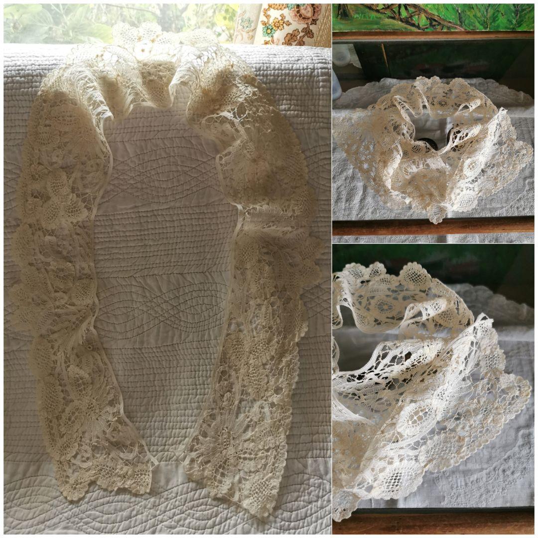 アンティークベルギー デュセス＆プリンセスレース ロングショール 向日葵の花と葉