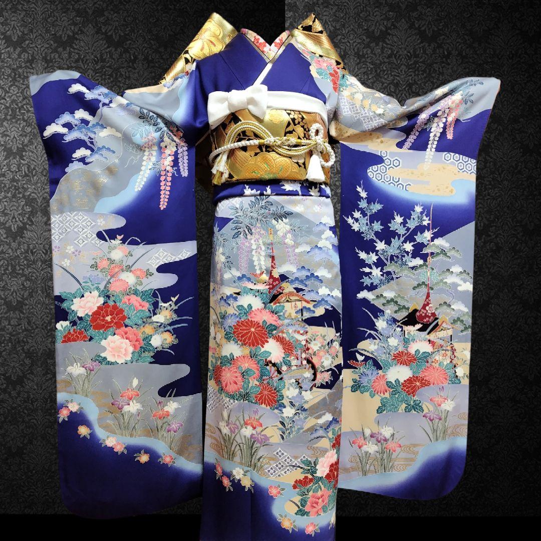 SALE中☆振袖フルセット(7点)・成人式・古典柄・金彩加工・胴裏正絹・高級手縫