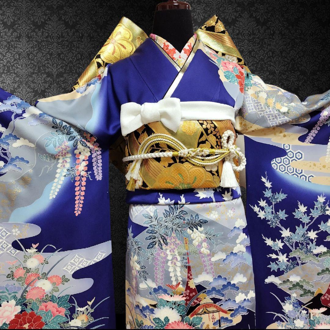 SALE中☆振袖フルセット(7点)・成人式・古典柄・金彩加工・胴裏正絹・高級手縫
