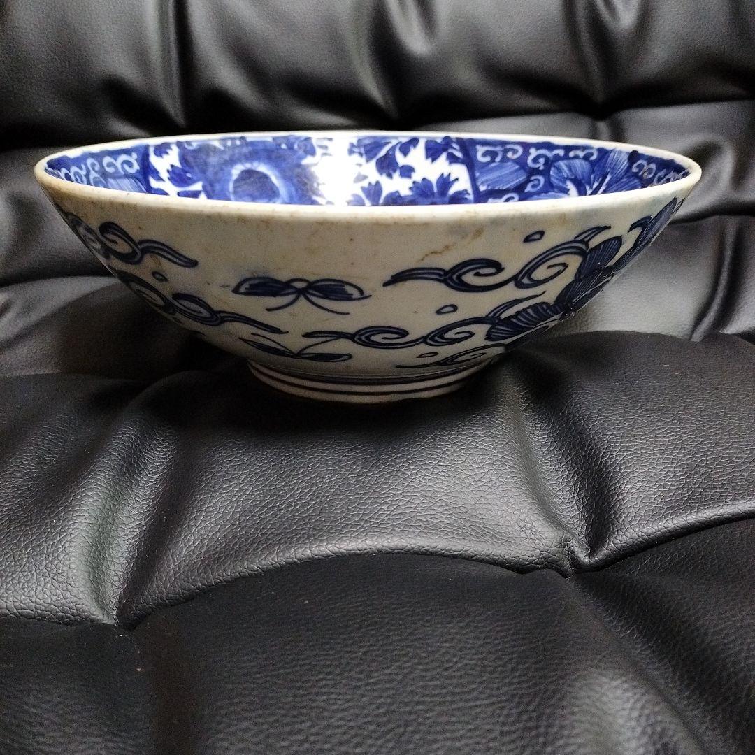 古砥部 共箱 明治初期 染付花文印深鉢 古美術 骨董