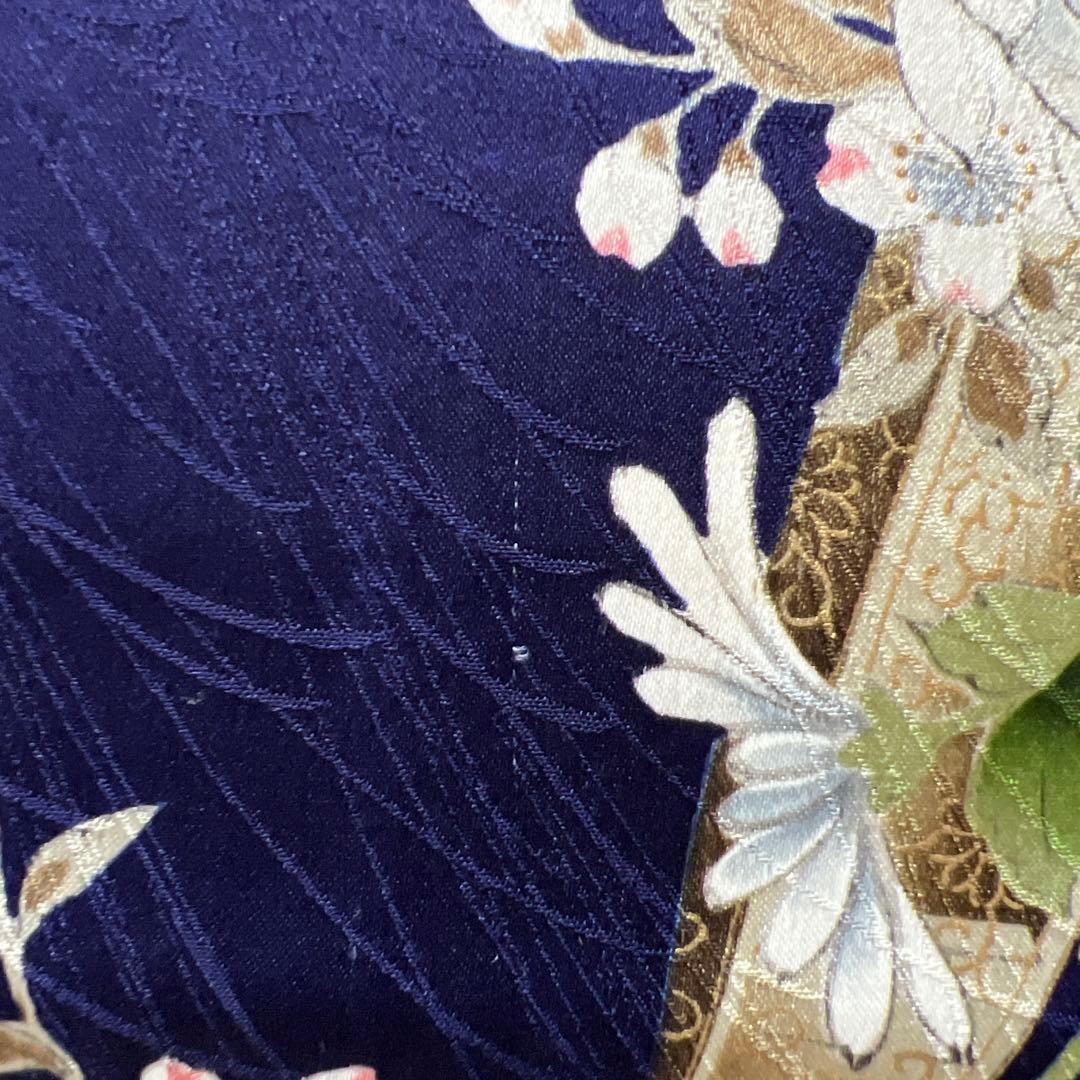 400 振袖フルセット 正絹 紺 ネイビー 紫 金彩 手描き 総柄 華やか 小紋