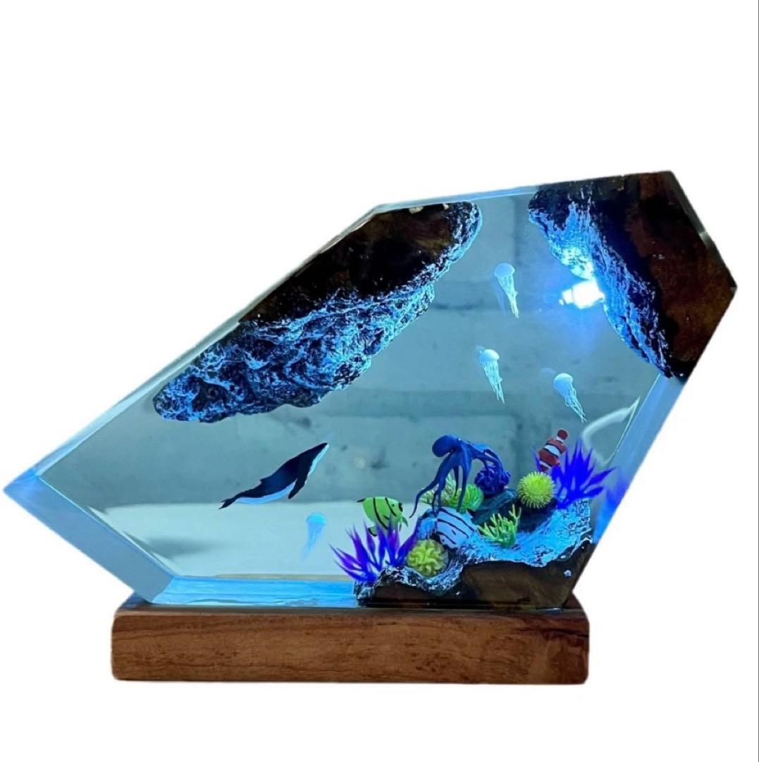 樹脂木製ランプ,海オーシャンランプ, 手作り木製テーブル樹脂ランプ, 寝室装飾