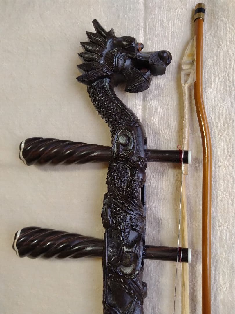 【作家物】高級二胡　竜頭　龍頭　工芸品