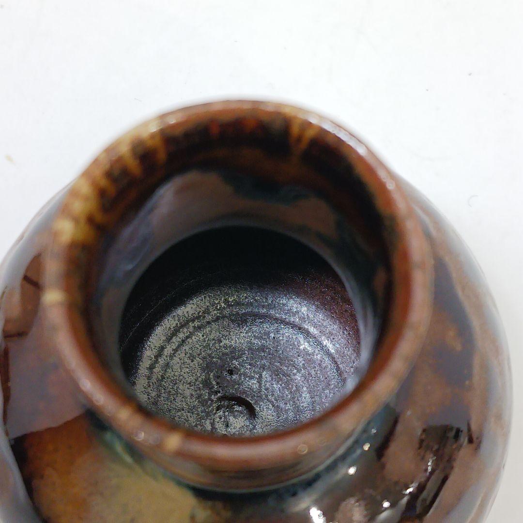 Y2167-12 茶道具 比古焼 藤崎寿山造 鶴首茶入 共箱 西陣織仕覆付　う