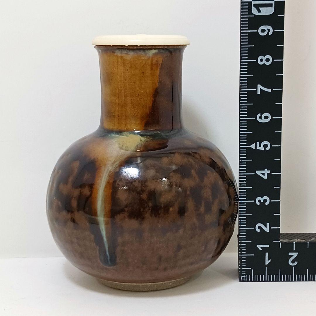 Y2167-12 茶道具 比古焼 藤崎寿山造 鶴首茶入 共箱 西陣織仕覆付　う