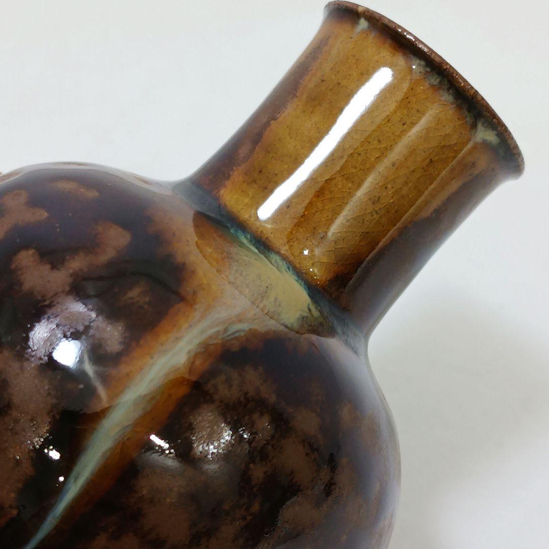 Y2167-12 茶道具 比古焼 藤崎寿山造 鶴首茶入 共箱 西陣織仕覆付　う