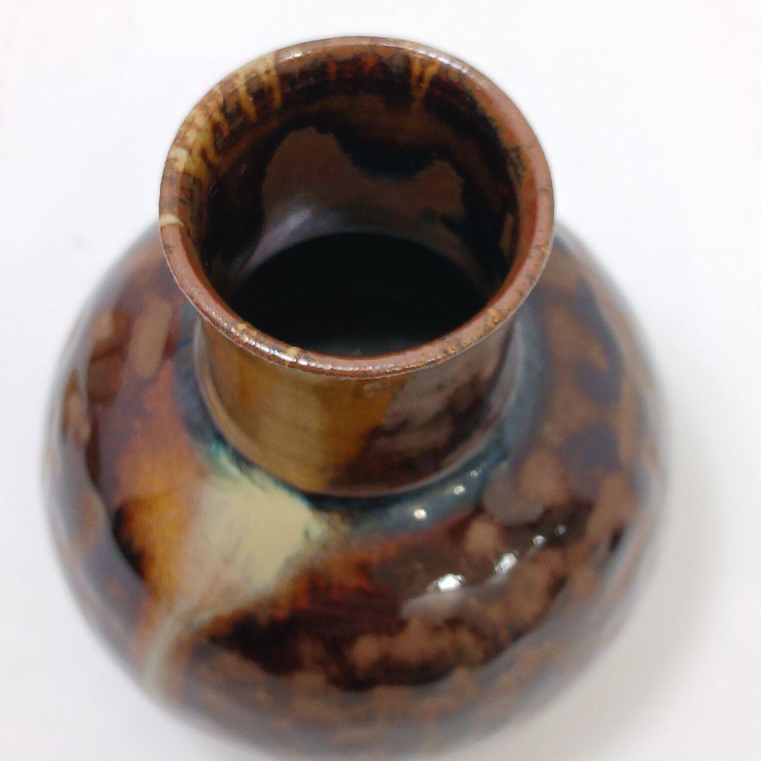 Y2167-12 茶道具 比古焼 藤崎寿山造 鶴首茶入 共箱 西陣織仕覆付　う