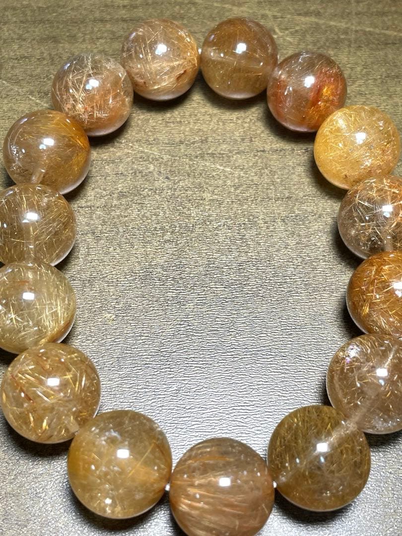 高品質　新入荷　ミックスルチルブレス超大玉約14.7㎜（新品未使用）金運虹あり