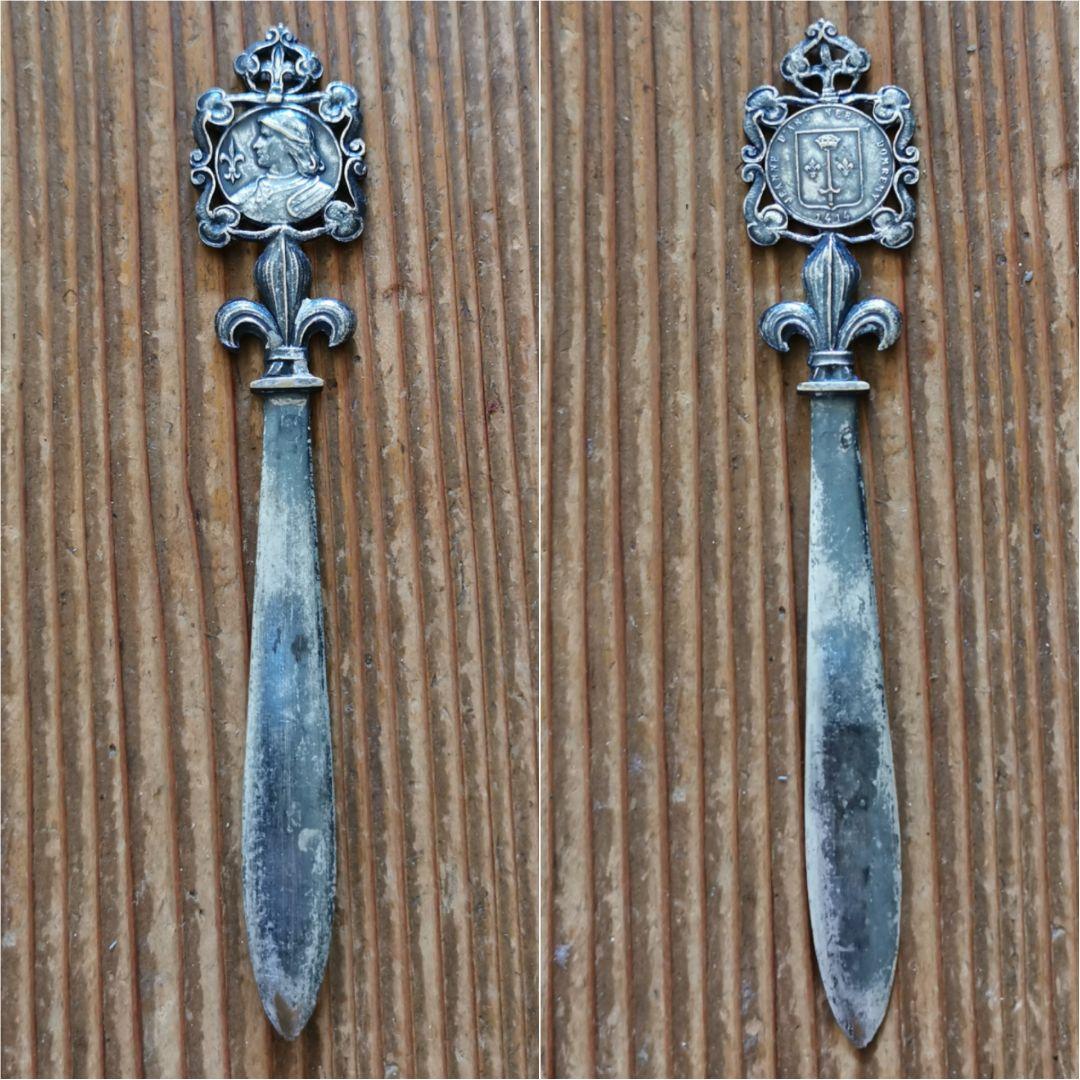 アンティーク フランス ジャンヌダルク ペーパーナイフ 騎士の百合紋 聖女の紋章