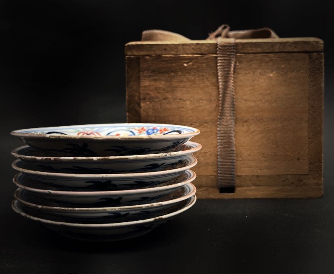 中国美術 古玩 大明嘉靖年製 小皿セット　木箱付き