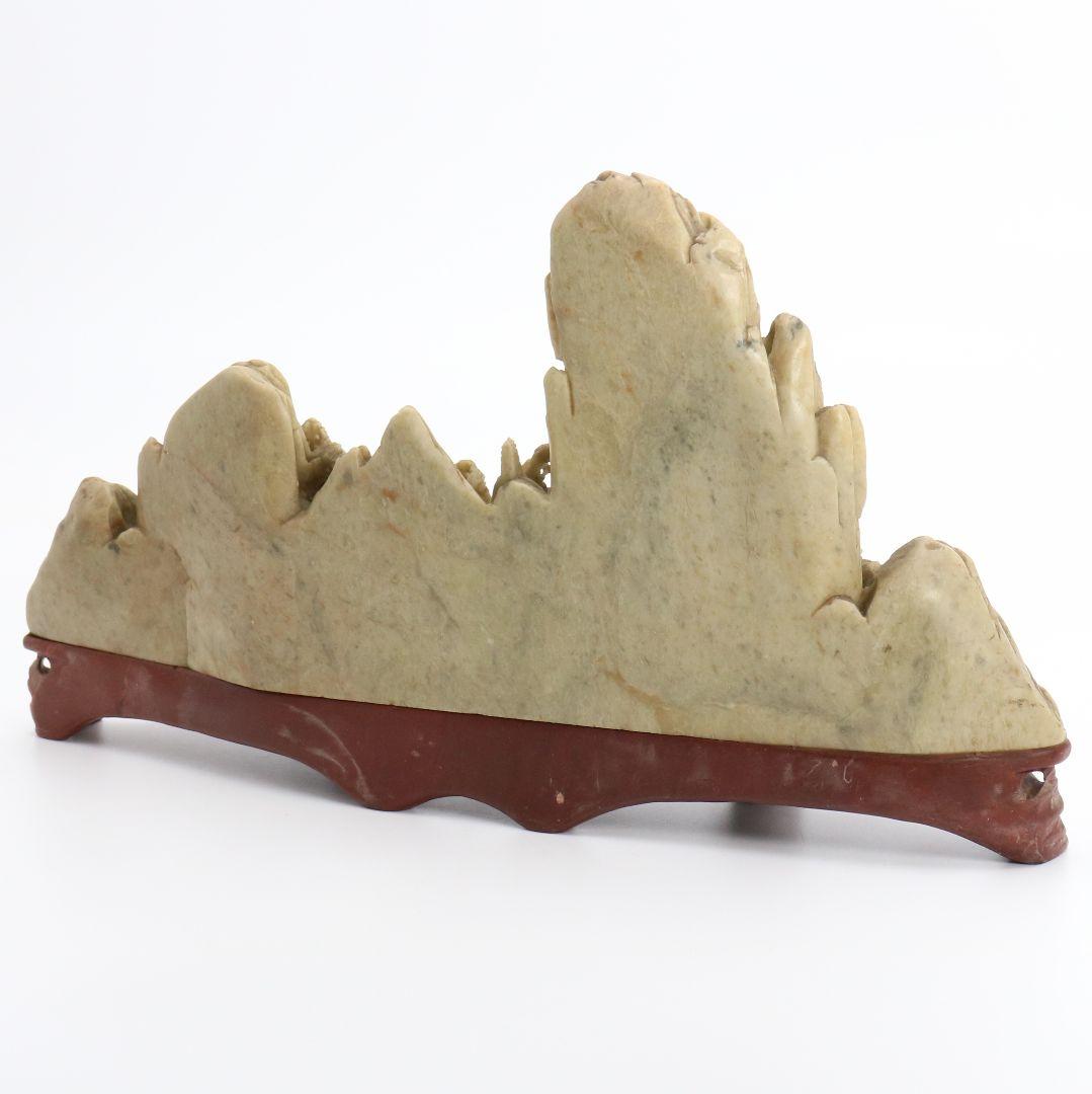 中国 寿山石楼閣山水雕 床飾 置物 彫刻　V306　KZ