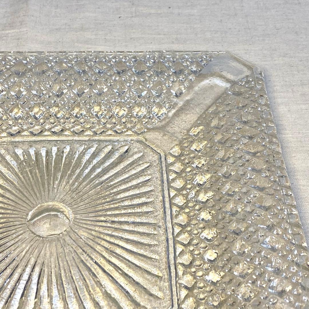 ギヤマン　大正ガラス　アンティーク　プレート　角プレート　気泡　レトロ⑨