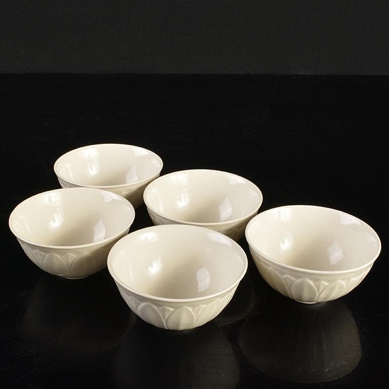 中国　徳化窯白磁　蓮弁刻　煎茶碗　盃　五客　M　8709E