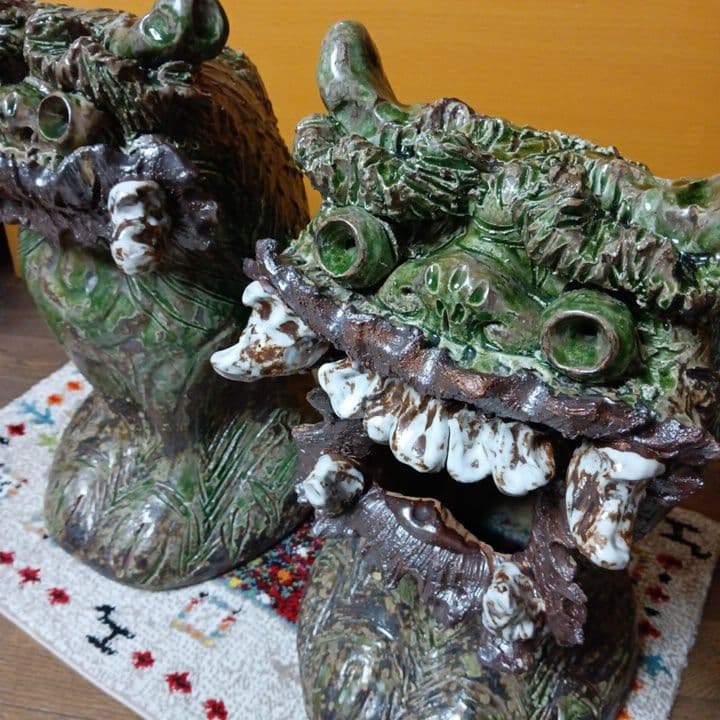 大きなシーサー像 陶器製 約55cm 信楽焼 魔除縁起物 獅子 沖縄琉球 守神