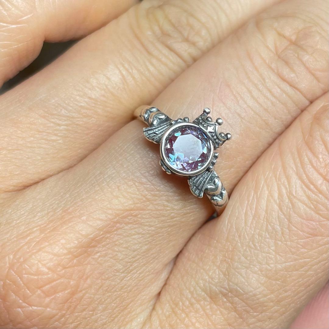 天然石リング　アレキサンドライト　紫緑シラー　高透明　6mm SV925