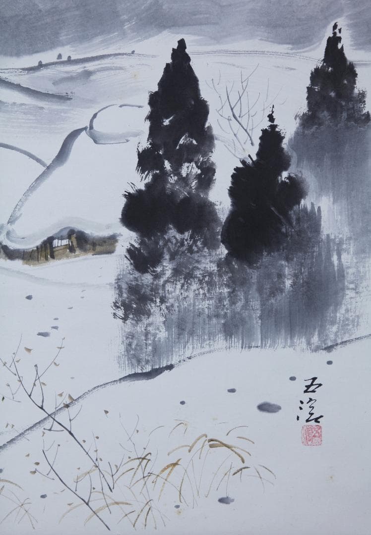日本画・掛軸装・真作保証・雪景・小林五浪・福島県会津出身、洋画、古美術