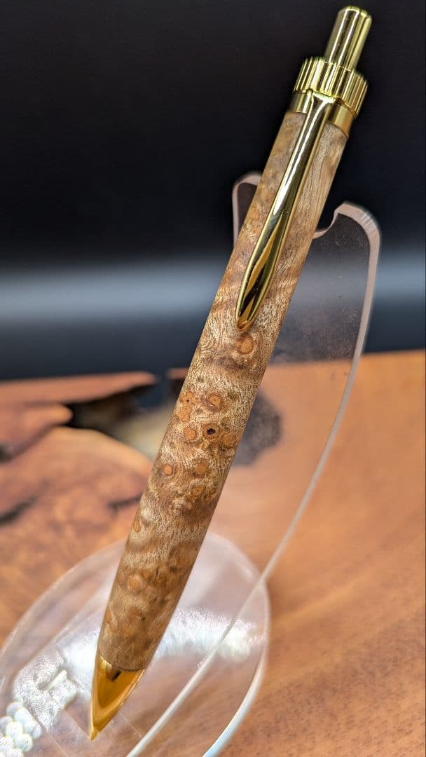 608超極上　マーブルウッド　瘤杢　縮杢　木軸シャーペン　ボールペン　細軸