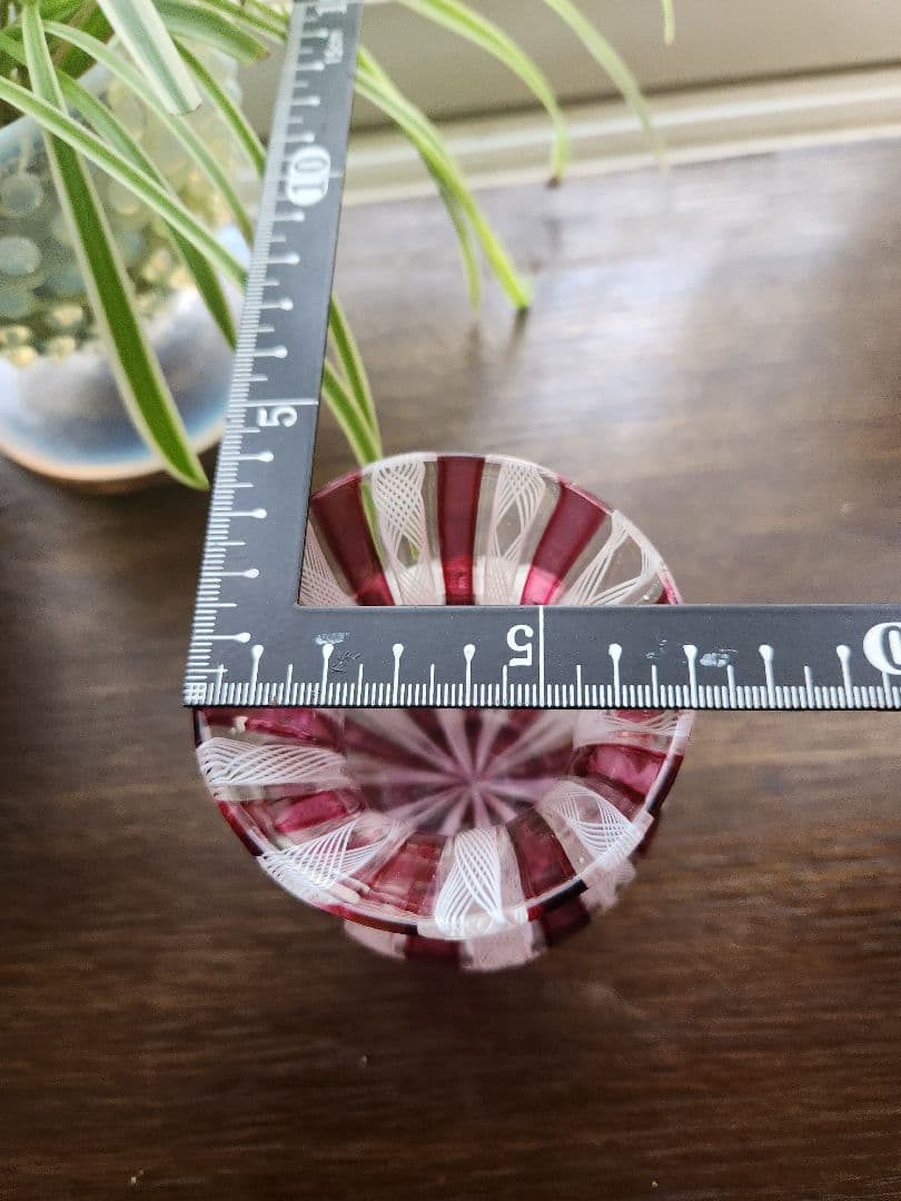 ベネチアガラス フレア型ガラス花瓶 ピンクストライプ