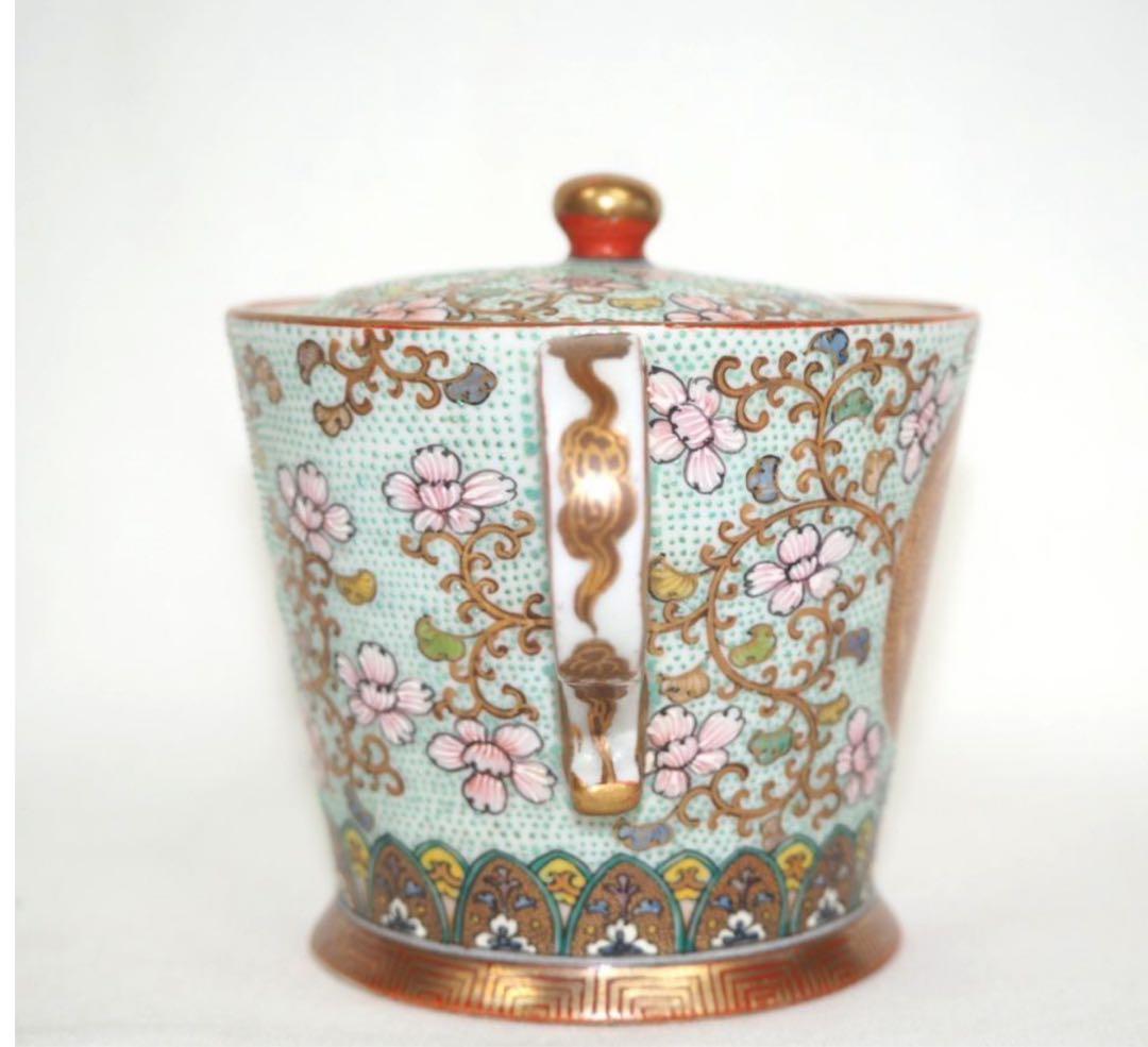 送料無料　時代物　九谷焼　家紋入り急須　★希少★　煎茶道具