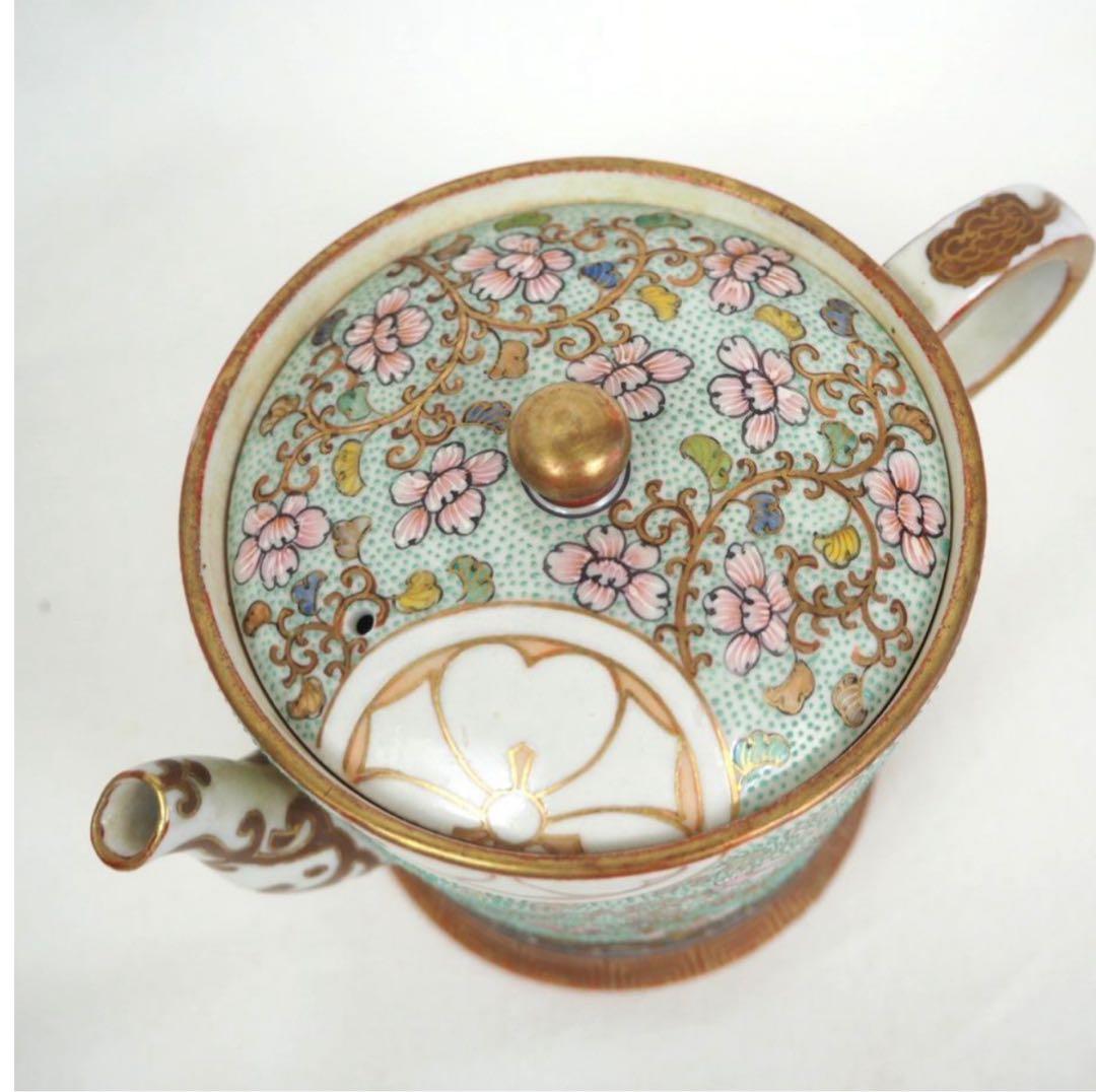 送料無料　時代物　九谷焼　家紋入り急須　★希少★　煎茶道具