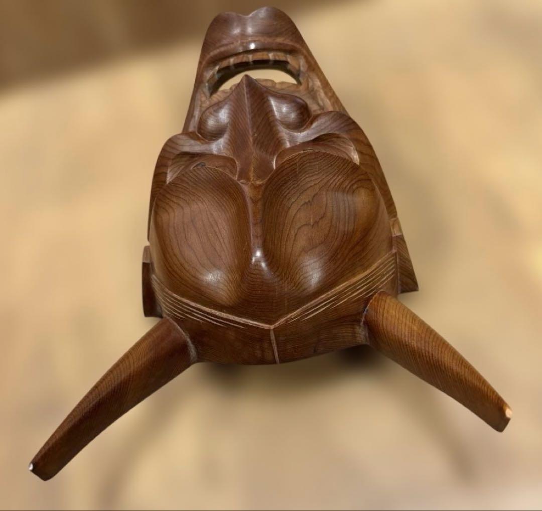 【良品・壁掛け可能です】木製 鬼の面 般若 木彫り 刻山