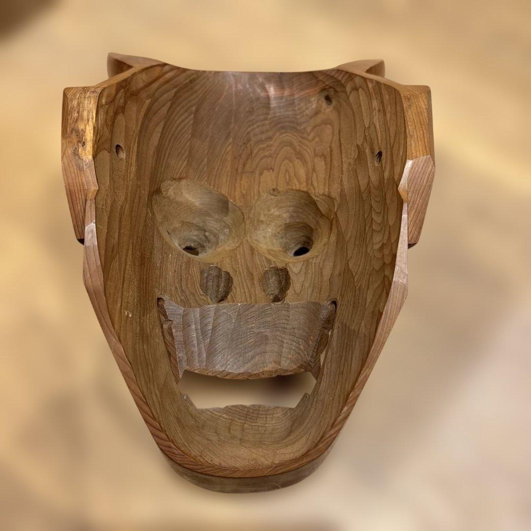 【良品・壁掛け可能です】木製 鬼の面 般若 木彫り 刻山