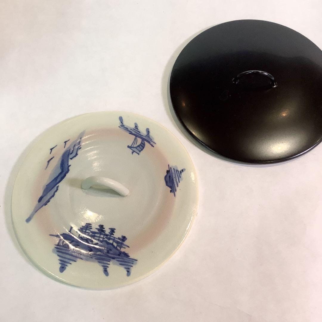 【茶道具】中村秋峰　染付山水絵　水指　塗蓋付