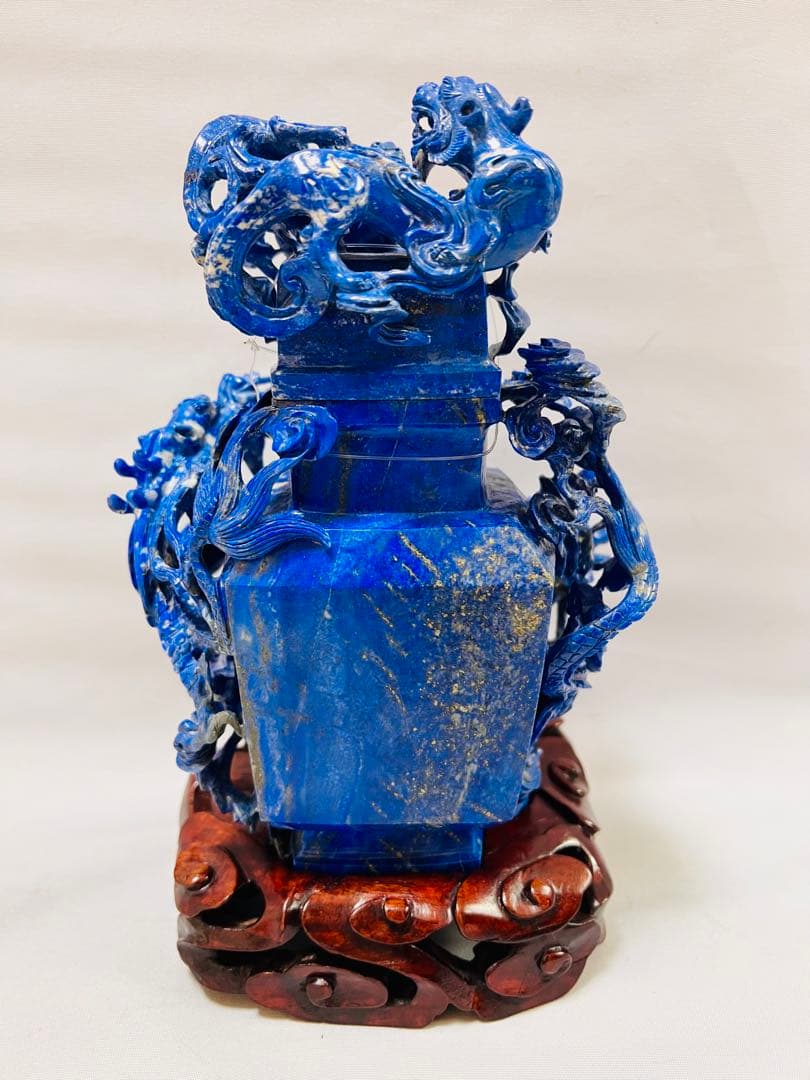 ラピスラズリー 龍 彫刻 香炉