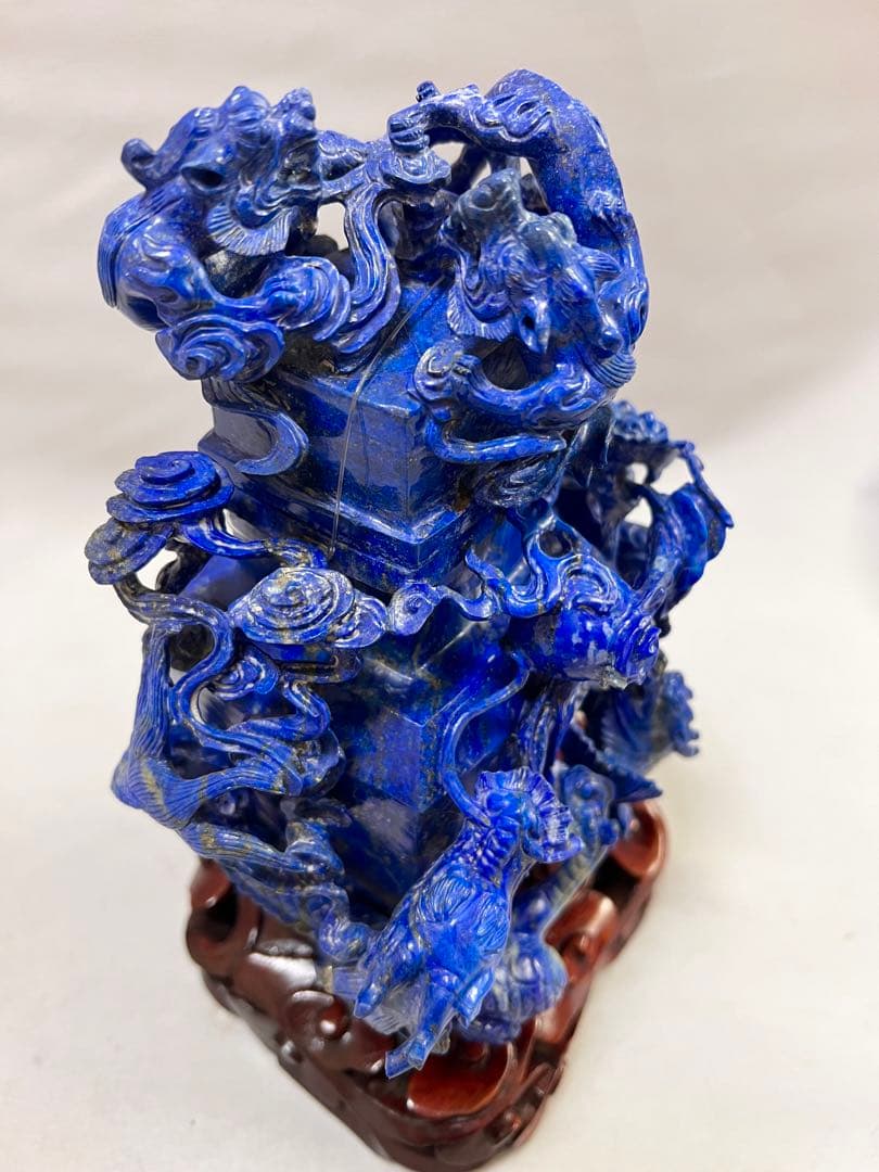 ラピスラズリー 龍 彫刻 香炉