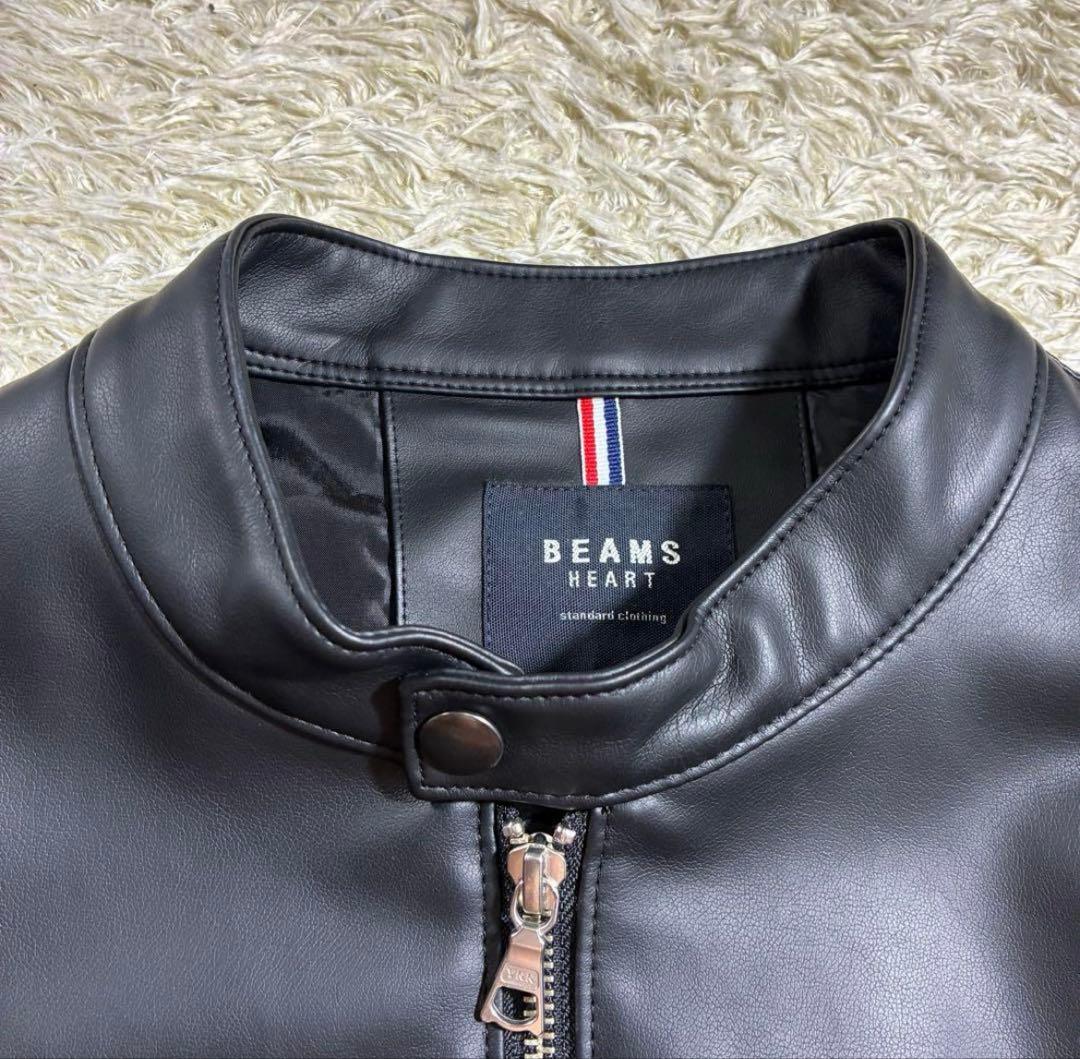 【人気 美品】ビームス　レザージャケット　黒　シングルライダー